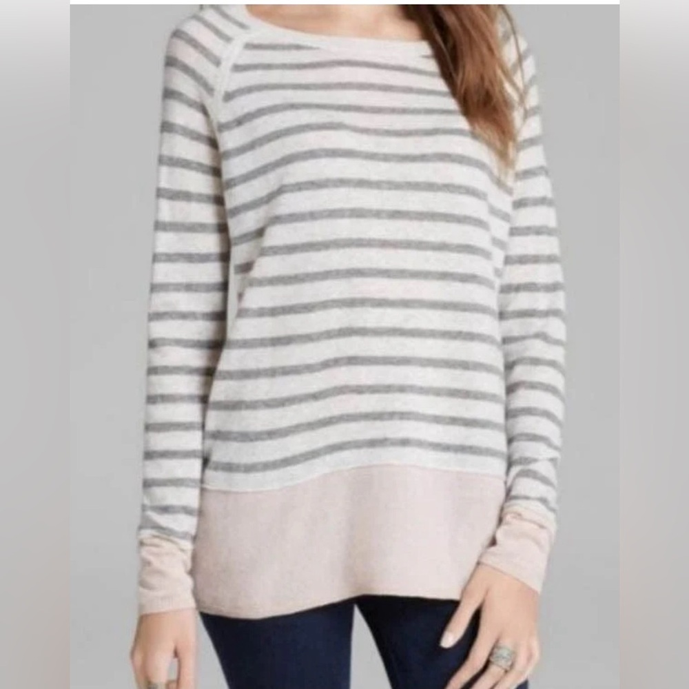 Vince Striped Crewneck Sweater in Gray and Blush